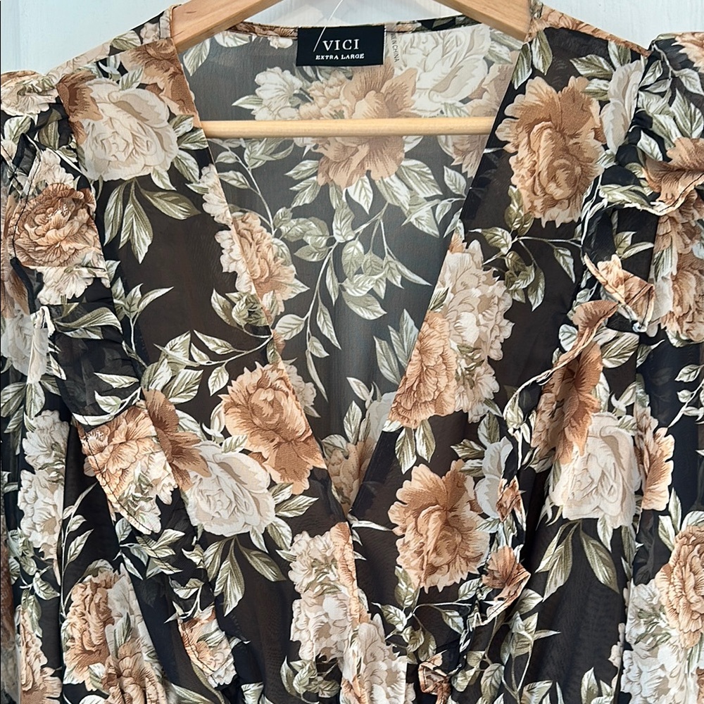 Vici Shades of Brown Ruffled Tiered Long Sleeve Dress
